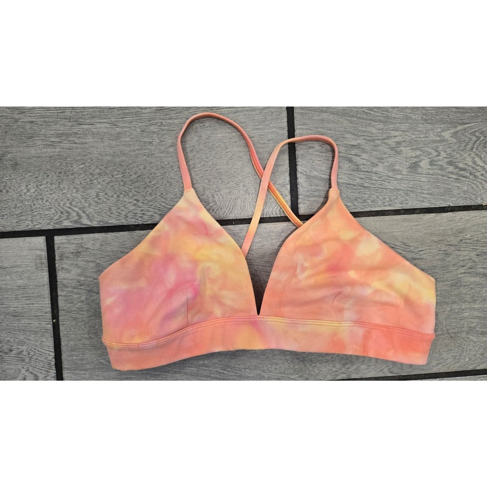 Alo Yoga V-Neck Tie Dye Sports Bra Orange Pink Cross Back Medium